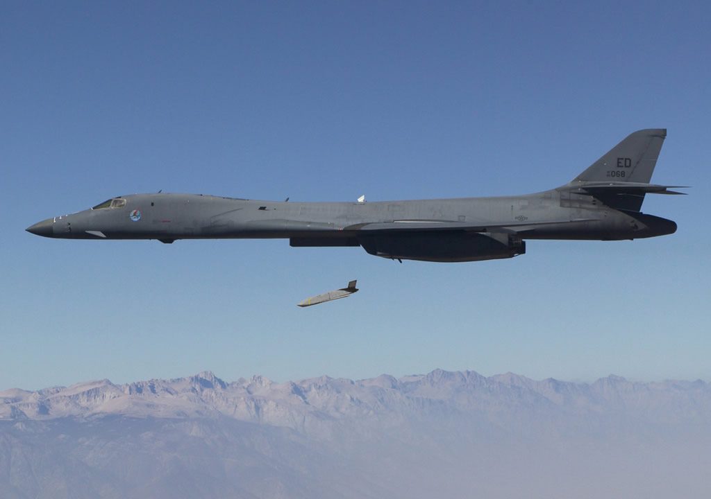 Long Range Anti Ship Missile LRASM launches from an Air Force B B Lancer