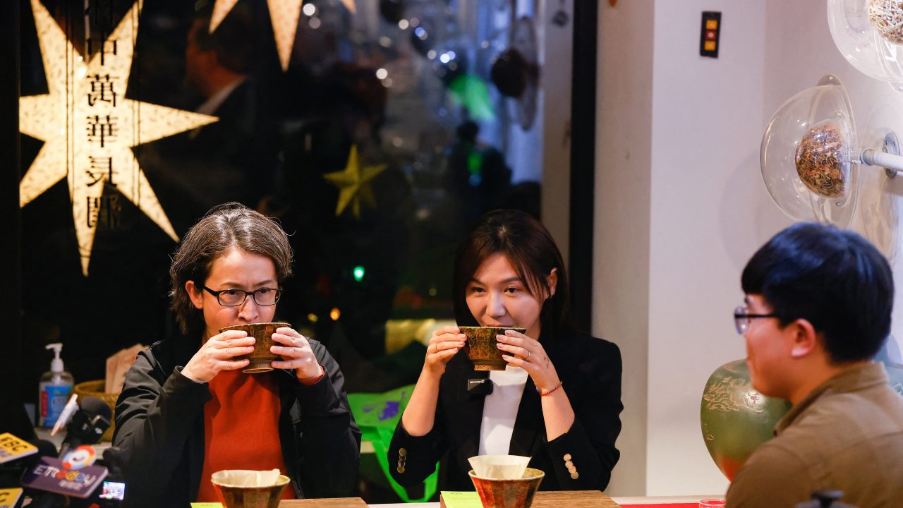 Hsiao Bi khim vice president candidate for the ruling Democratic Progressive Party DPP drinks herbal tea in Taipei