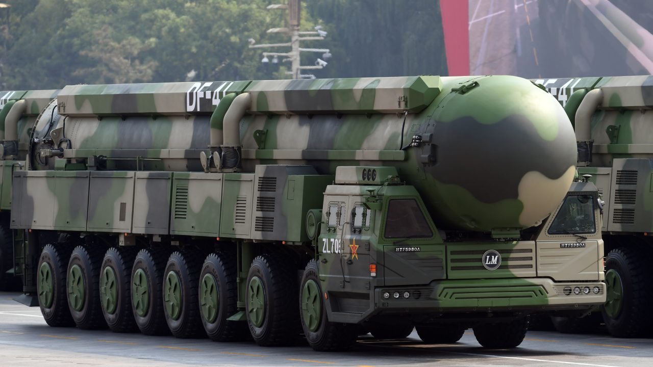 Dongfeng intercontinental strategic nuclear missiles formation marches to celebrate th anniversary of PRC in Beijing