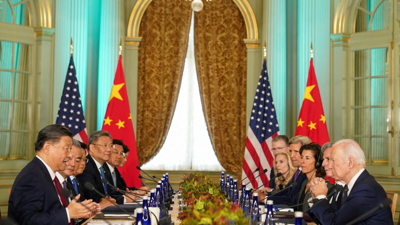 FILE PHOTO: U S President Joe Biden meets with Chinese President Xi Jinping on the sidelines of APEC summit in Woodside