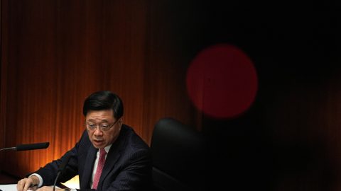 Hong Kong Chief Executive John Lee attends a question and answer session at the Legislative Council in Hong Kong