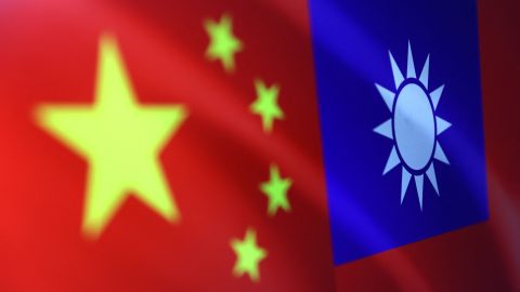 Illustration shows Chinese and Taiwanese flags