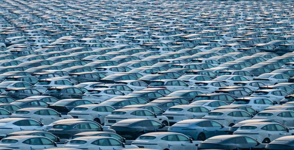 New energy vehicles are parked at the Changan Automobile Distribution Center in Chongqing