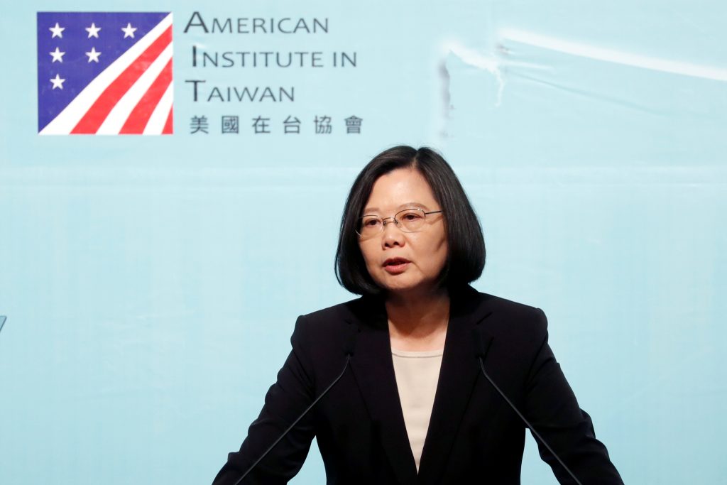 Taiwan s President Tsai Ing wen speaks during an event that marks the th anniversary of the Taiwan Relations Act in Taipei
