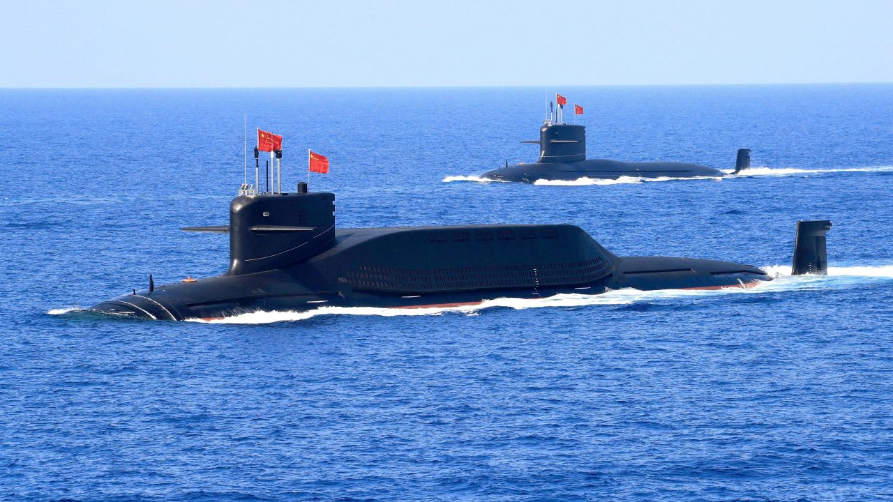 Nuclear powered Type A Jin class ballistic missile submarine of the Chinese People s Liberation Army PLA Navy is seen during a military display in the South China Sea