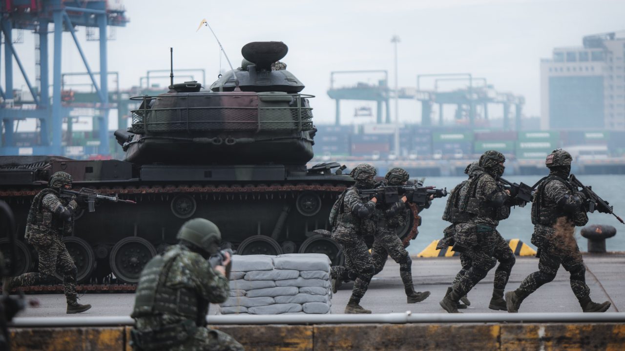 Taiwan soldiers take part in the th Han Kuang military exercise on July in Taipei Port with the th Brigade of the