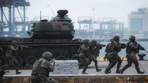 Taiwan soldiers take part in the th Han Kuang military exercise on July in Taipei Port with the th Brigade of the