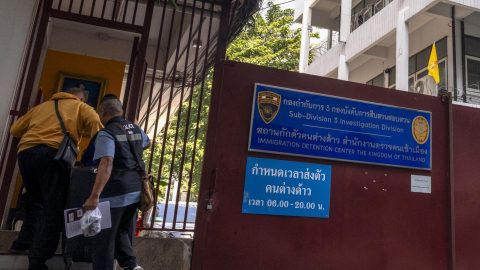 Police enter an immigration detention center in Bangkok on January 22. Thai authorities have deported at least 40 Uyghurs held in the country’s detention centers, after U.N. experts warned the group could face torture if they return. (Photo: Chanakarn Laosarakham/AFP)