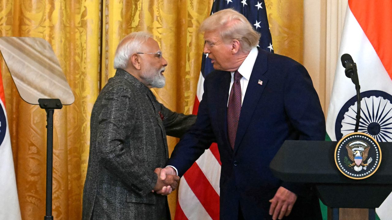 Indian Prime Minister Narendra Modi shakes hands with U.S. President Donald Trump during a joint press conference in the White House on February 13. (Photo: Jim Watson/AFP)