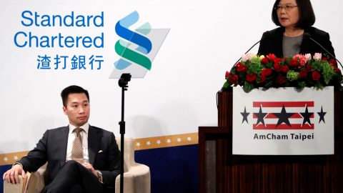 Taiwan s President Tsai Ing wen and Alex Wong R U S deputy assistant secretary at the Bureau of East Asian and Pacific Affairs attend AmCham’s yearly dinner event in Taipei