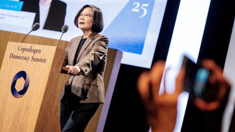 Former Taiwanese president Tsai Ing-wen speaks at the Copenhagen Democracy Summit on May 13. (Photo: Mads Claus Rasmussen/Ritzau Scanpix via Reuters Connect)