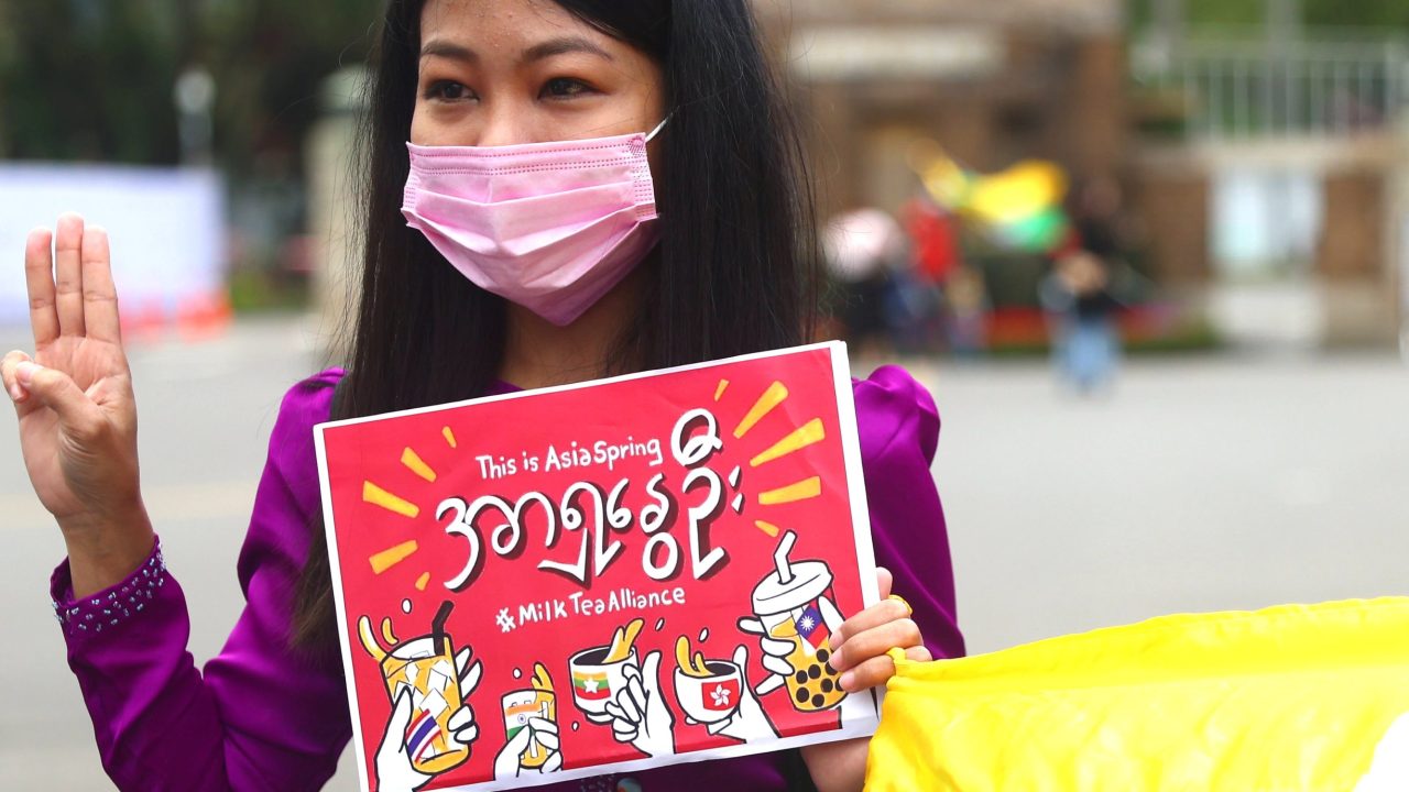 Milk Tea Alliance united rally against Myanmar military coup in Taipei