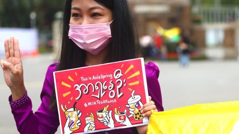 Milk Tea Alliance united rally against Myanmar military coup in Taipei