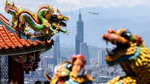 A view of the Taipei 101 building as seen from a temple in Taipei on June 10. (Photo: I-Hwa Cheng/AFP)
