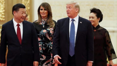 U S President Donald Trump and first lady Melania arrive for the state dinner with China s President Xi Jinping and China s first lady Peng Liyuan at the Great Hall of the People in Beijing
